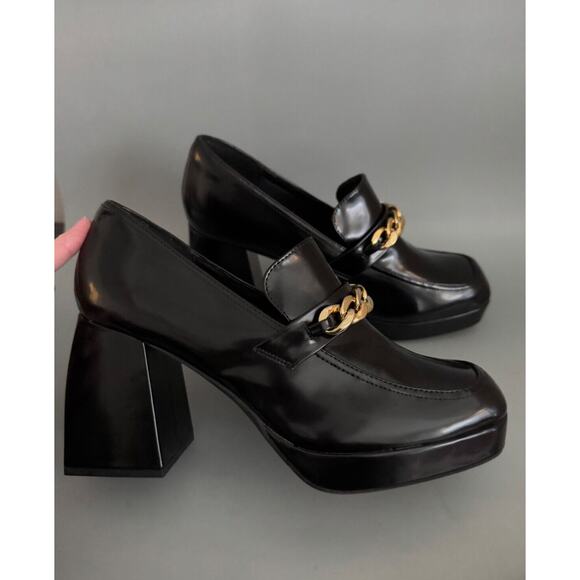 Dream Pairs Loafer Platform Heel Patent Black Gold Chain Dark Academia Women 10 - Picture 6 of 8